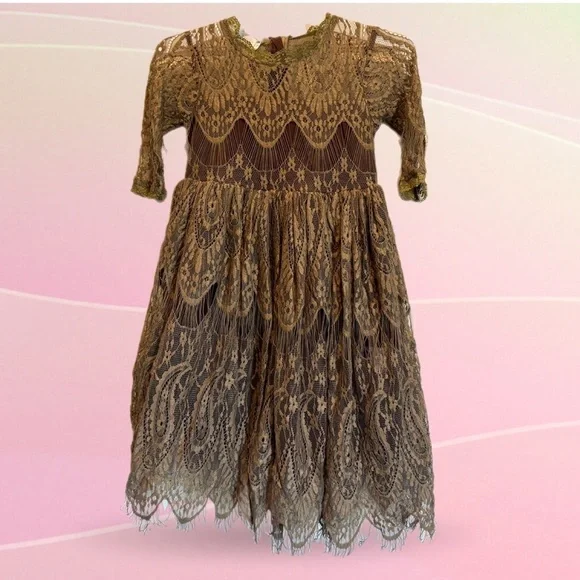 Trish Scully Child Girl's Lace Vintage-Look Full Skirt Formal Dress Size 7 - Picture 1 of 8